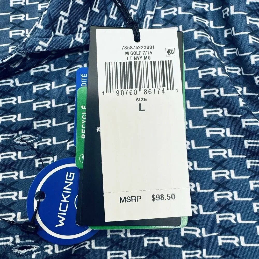 NEW RLX Ralph Lauren Print Lightweight Short Sleeve Blue Golf Polo LG